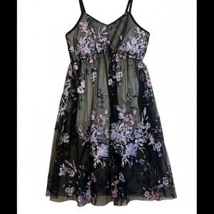 Sequin Shimmer Sheer Whimsigoth Fairy Black Mesh Babydoll Bodysuit Dress Dance S